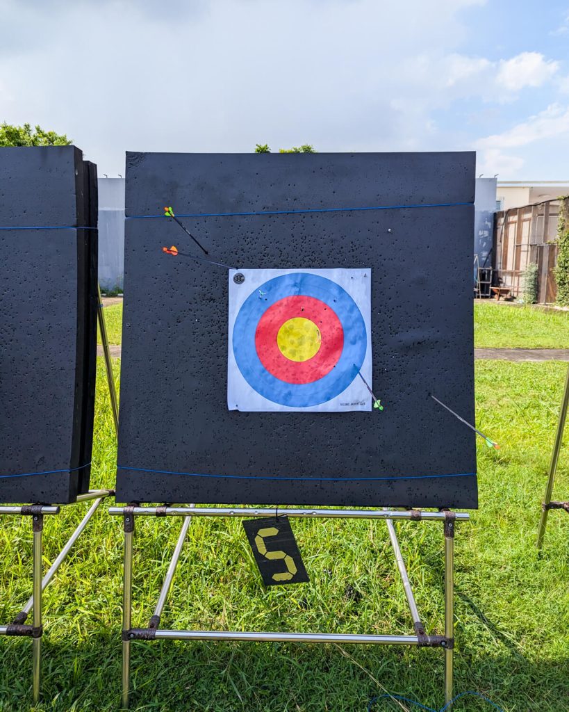 Archery arrows stuck in the target practice
