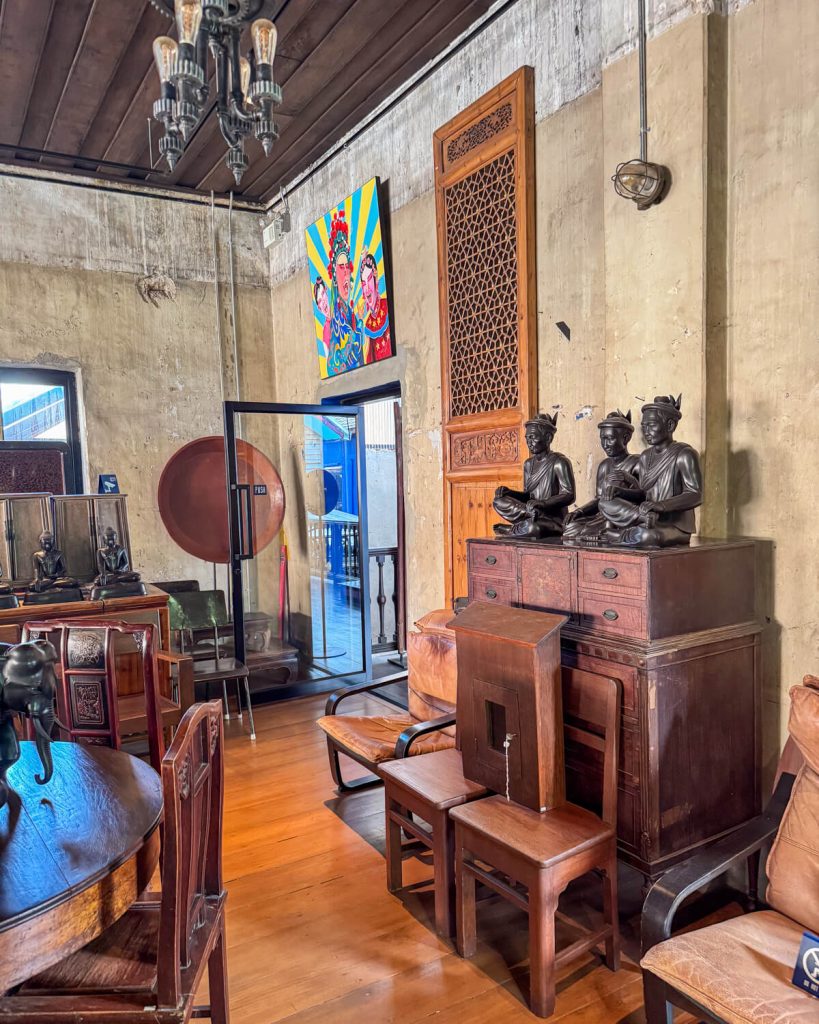 Sculptures in the gallery area of the cafe accessed via the staircase