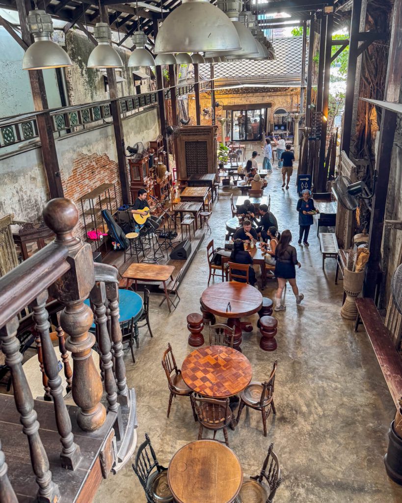 View of the interior section of the Hong Sieng Kong Cafe as seen from the view on the second floor gallery