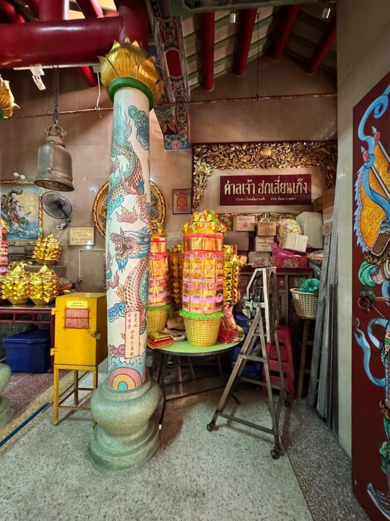 Hok Lien Keng shrine interior pillar with other prayer and similar materials
