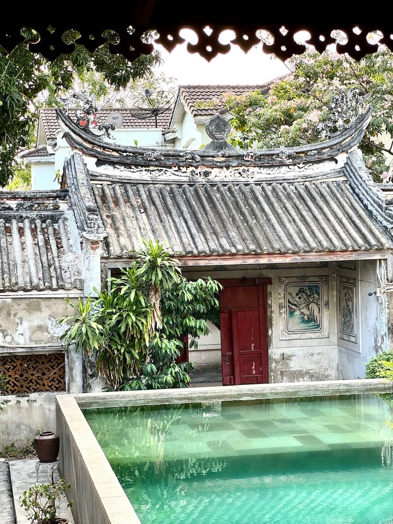 Beautiful architectural details and features of the traditional So heng tai mansion including a new addition, the pool
