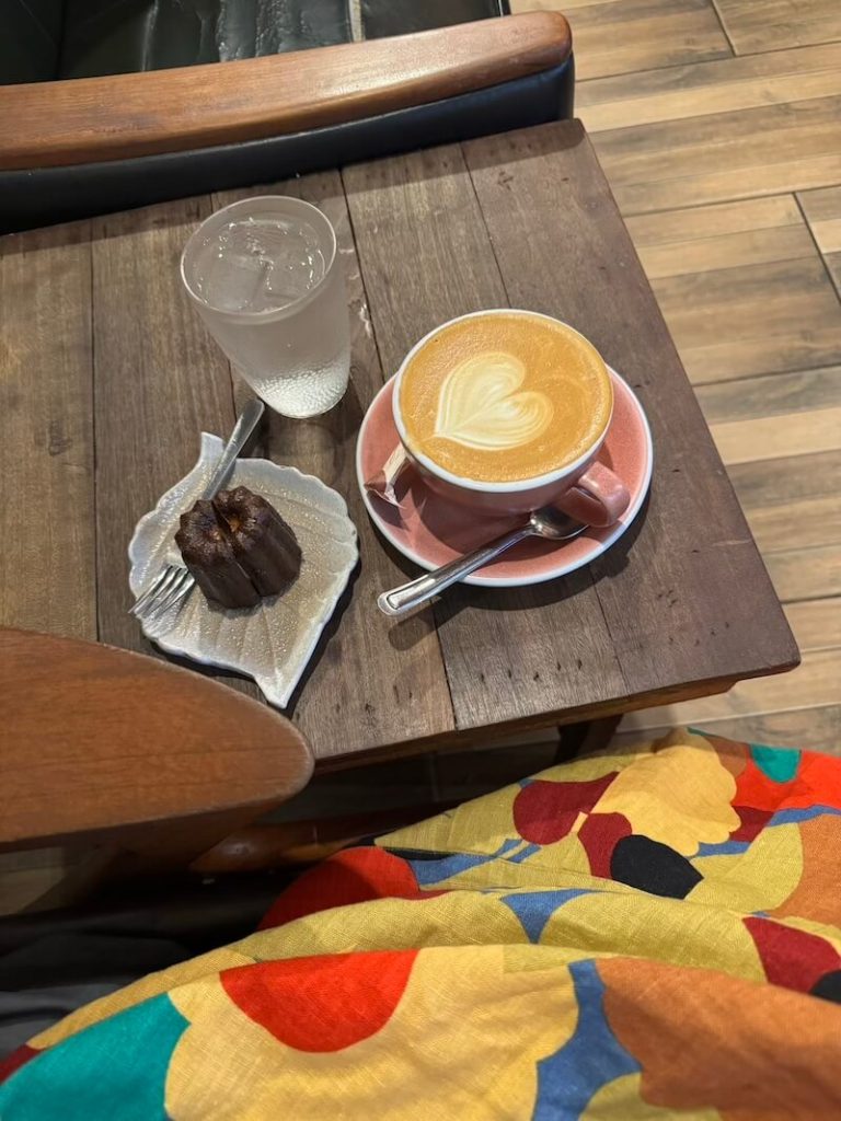 Coffee and canele pastry at Velo Cafe