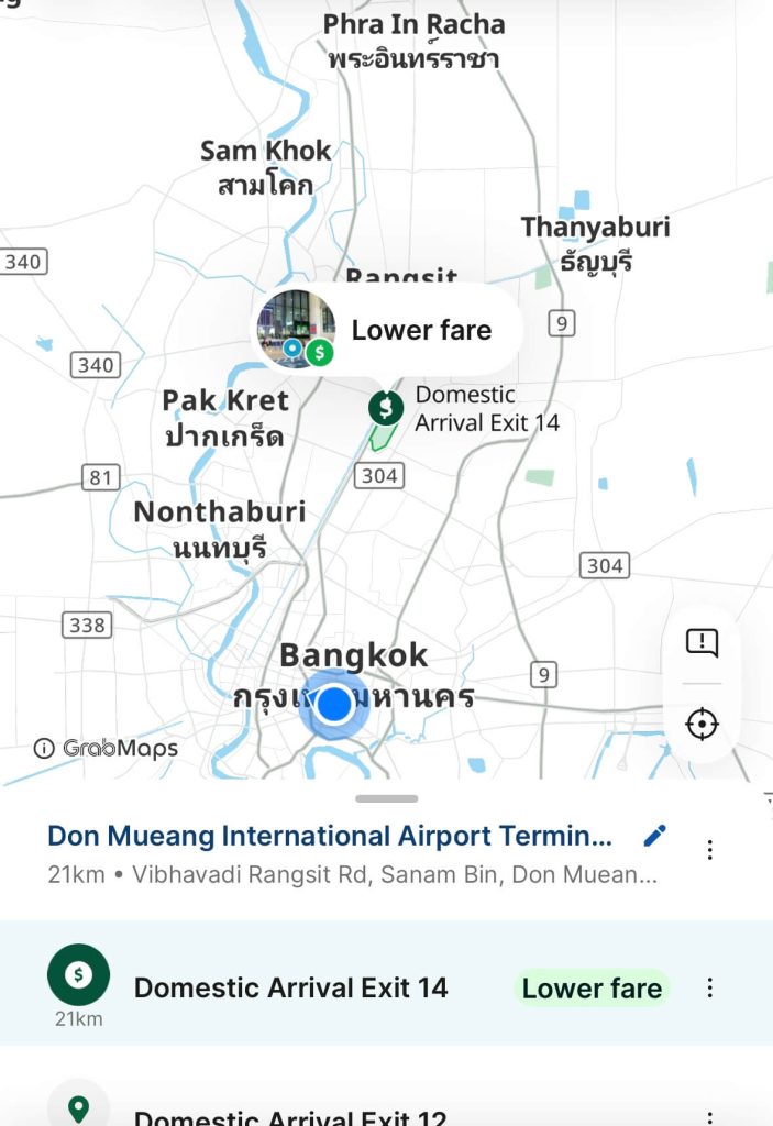 Screenshot of the Grab app showing where the designated pick up spot is