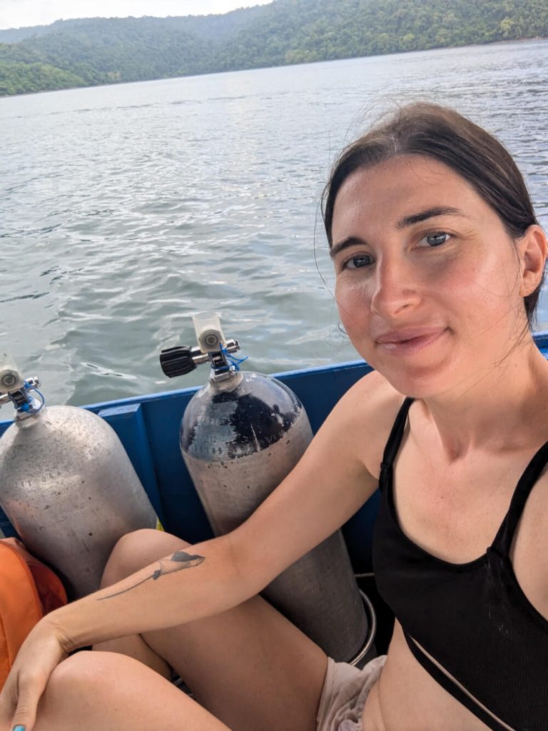 Allison Green on a dive boat in Koh Kood