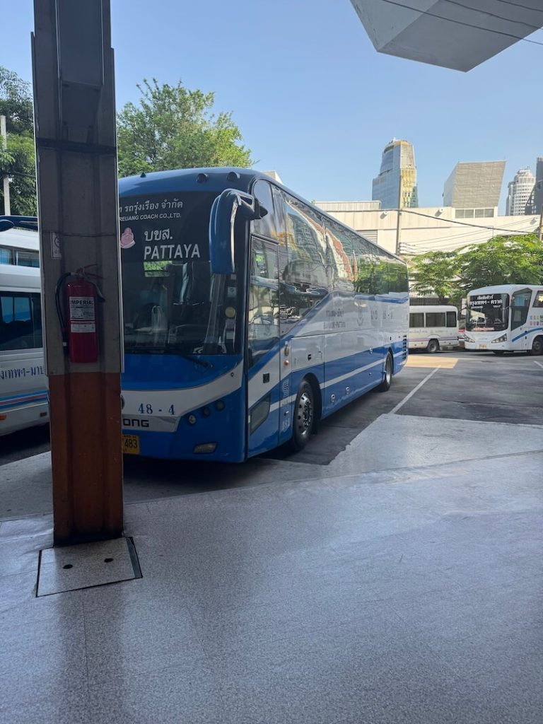 A bus that is going to Pattaya parked at the Ekkamai bus station