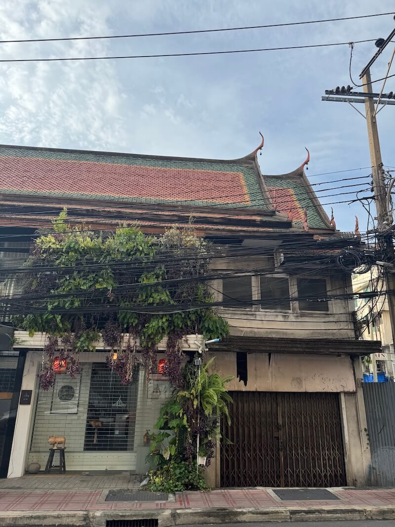 Sunny day in Bangkok with temple roof architecture